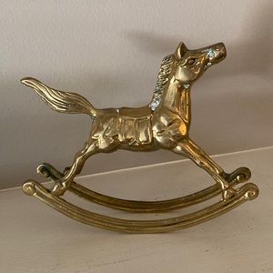 Brass Rocking horse. MCM or Grandmillenial style. Some patina.